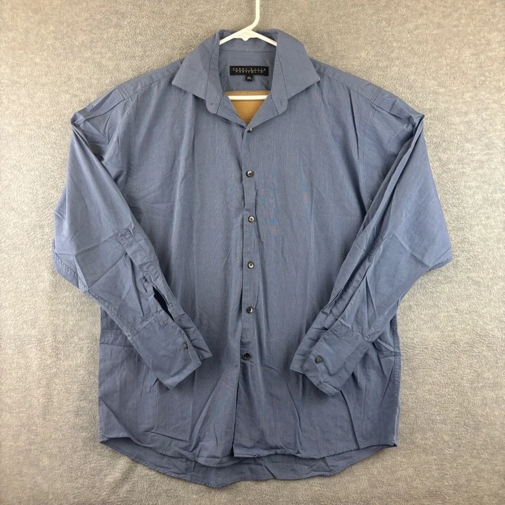 Perry Ellis Portfolio Button Down Mens‎ 16.5 32/33 Blue Micro Stripe Long Sleeve